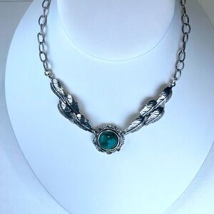 Passage to Israel Sterling Silver Genuine Turquoise Designer Floral Necklace